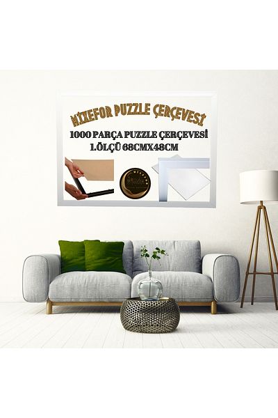 mixefor Cadru puzzle 1000 de piese CULOARE ALB Dimensiune 68cm x 48cm Plexiglass anti-orbire pe suprafața frontală