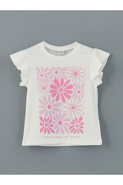 LC Waikiki Tricou pentru fetiță cu gât cu flori
