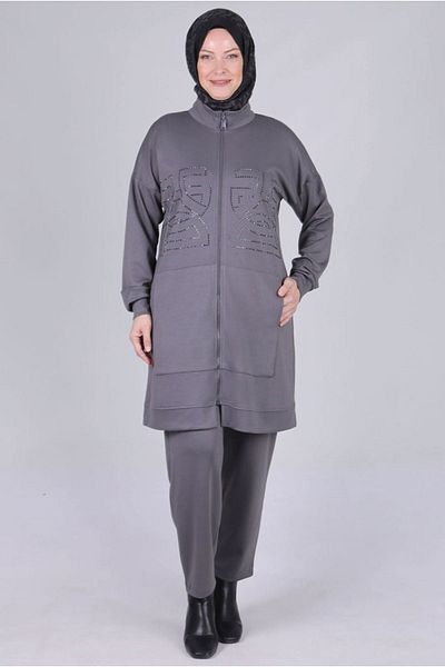 Moda Rosa 25K3536 - Smoked - Large Size Hijab Modal Fabric Trouser Suit