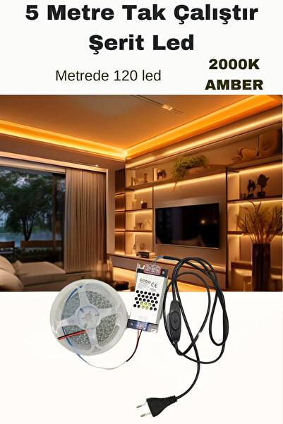 ankarateknik Dolap / Duvar 5 Metre Tak Çalıştır Mt/120 Led Şerit Led - 2000k Amber