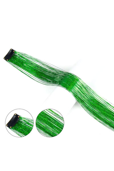 CREST E-TİCARET Washable Green Clip-On Hair Tinsel Hair Glitter - Htk16