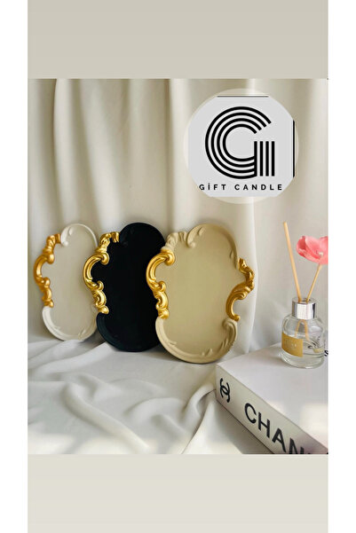 GiftCandle 3’lü Vintage Tarz Gold Detaylı Beton Dekor Tepsi