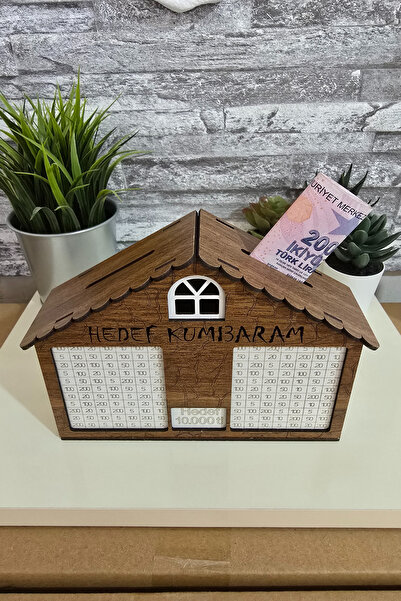 Entude Parabox 10.000 TL Ahşap Ev Hedef Kumbarası Birikim Kutusu