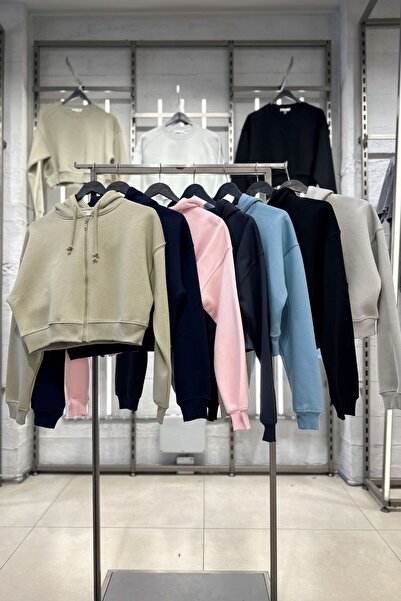 Butik Fermuarlı Crop Sweatshirt