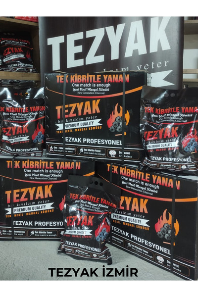 TEZYAK Profesyonel Tek Kibritle Yanan Yeni Nesil Mangal Kömürü (2 Kg x 10 Pak...