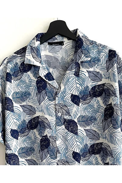 Hazhers Чоловіча сорочка оверсайз з коротким рукавом та коміром, віскозна літня сорочка