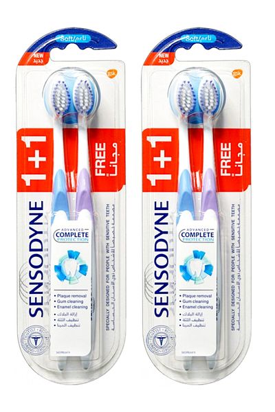 Sensodyne فرشاة أسنان ناعمة، قطعتان، أزرق وأرجواني، × 2