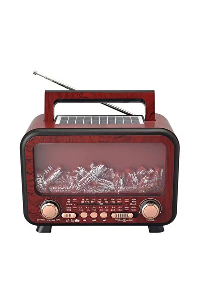 ataşbey Rt-754 Şömine Görünümlü Solar Güneş Enerji Ahşap Nostalji Bluetooth Usb Sd Mp3 Radyo Müzik Kutusu