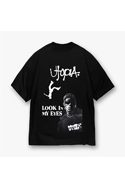 darkopia Tricou supradimensionat unisex pentru femei și bărbați Travis Scott Utopia cu design personalizat imprimat în față și în spate