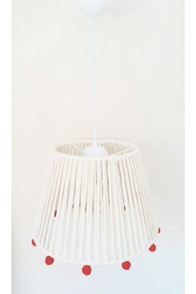 C&A&B KUZEY AVİZE Ecru Macrame Rope Wrapped Red Pompom Baby and Children's Room Pendant Lamp Chandelier