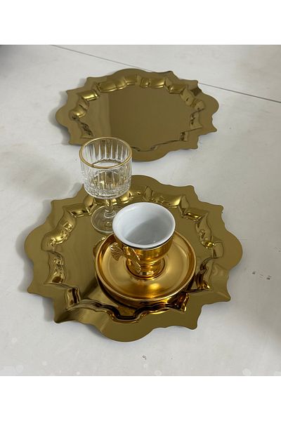 Elzemm store Steel Gold Color Sun Model 2 Pcs Service and Presentation Tray