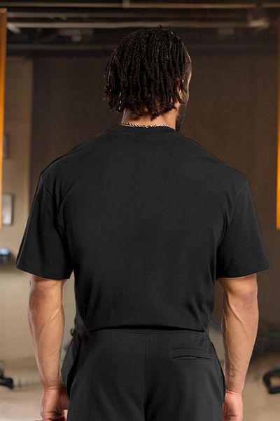 BESSA Ανδρικό μαύρο μπλουζάκι από βαμβακερό λαιμόκοψη Oversize Basic