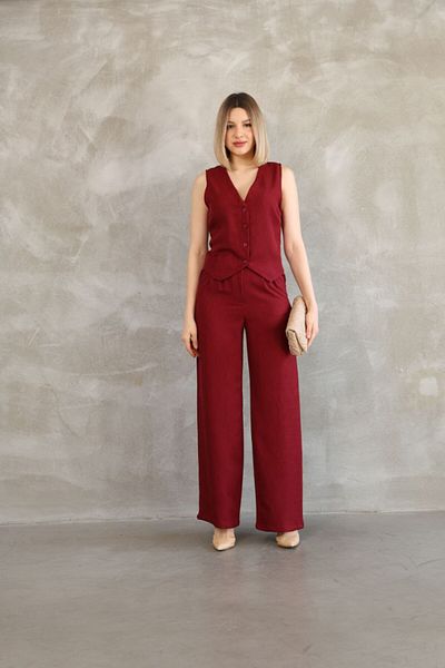 Alegre Bamboo Linen Vest Trousers Claret Red Set