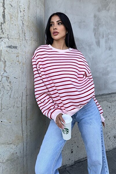 Butik Bisiklet Yaka Çizgili Sweatshirt