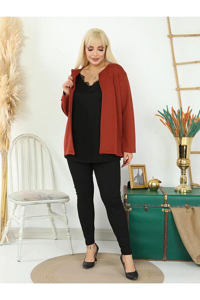 MODA Crepe Large Size Cardigan with Collar