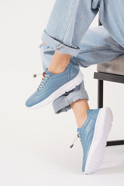 Moda Pie Pantofi sport de damă - piele naturală Nago, piele albastră, cauciuc legat