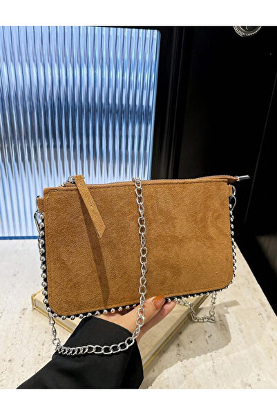 vagues Taba suet Mini Boncuklu Tek Gözlü Kadın El Ve Omuz Çanta