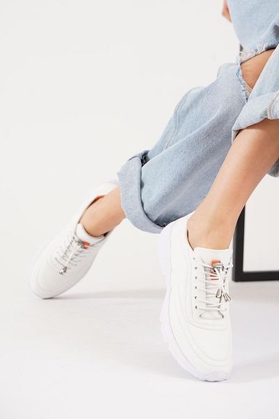 Moda Pie Pantofi sport de damă din piele naturală cu șireturi Nago, piele albă