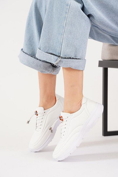 Moda Pie Pantofi sport de damă din piele naturală cu șireturi Nago, piele albă