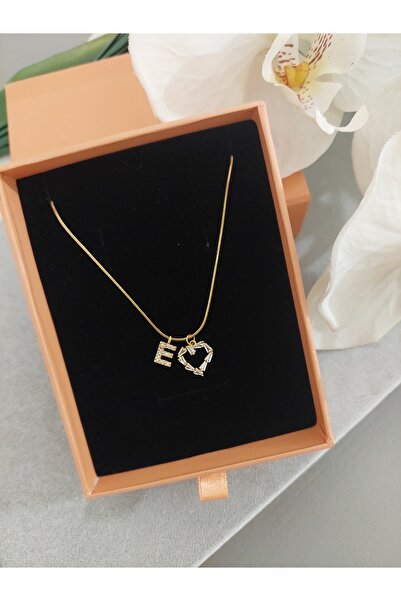 LUCKY ACCESSORIES ÇELİK ZİRKON BAGET TAŞLI  HARF KOLYE E HARFİ
