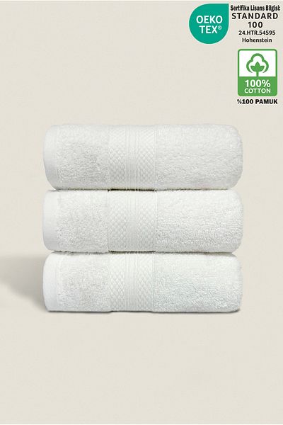Ellaline Set de prosoape ultra absorbante din 3 piese certificate din bumbac - Bordura cu model diamant moale 50x80cm