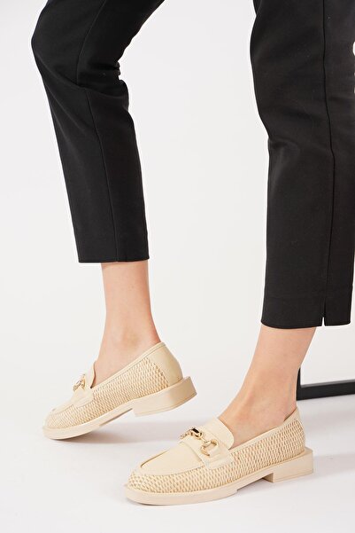 Moda Pie Γυναικεία Μπεζ Μπαλαρίνα Arcapa Ψάθινη αγκράφα