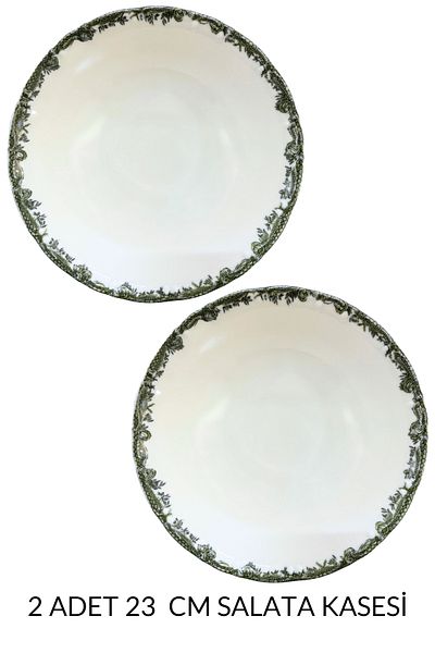porselenden Antique Green Premium Porcelain Salad Bowl 23 cm Large Size Green Floral Serving Set