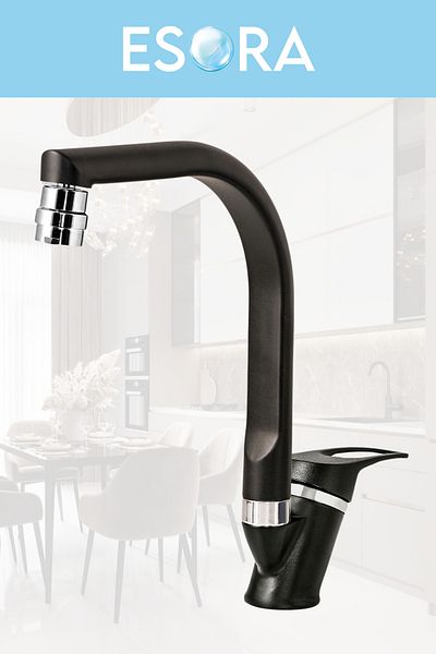 ESORA Black Chrome Mix Sink Mixer 2 Years Warranty Hot Cold on Off Tap Fountain