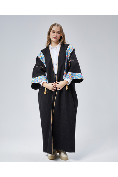 Atika Moda Nakışlı Kadın Bişt - Geleneksel Şıklık - Siyah