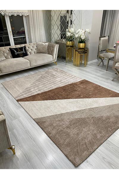 ALLGELSİN Carpet Protection Cover Elastic Carpet Cover Washable Carpet Cover Modern Striped Cover Spongeless Cover
