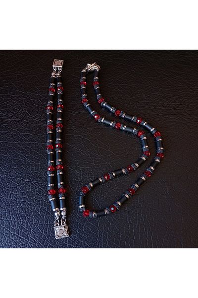 Asteria Elite Onyx Lava Stone Courage Motivation and Focus Necklace Bracelet Set