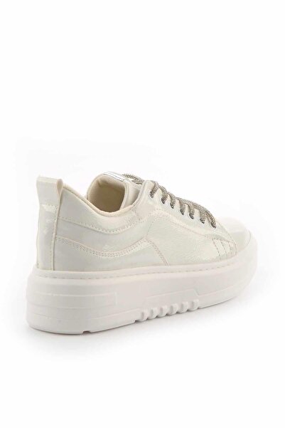 Bambi Tenis de damă din piele lacuită albă șifonată K 01345016008