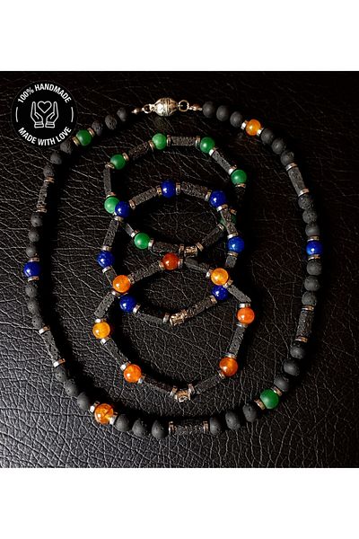 Asteria Elite Lava Stone Agate Special Multi Pendant Bracelet Set for Every Meaningful Moment