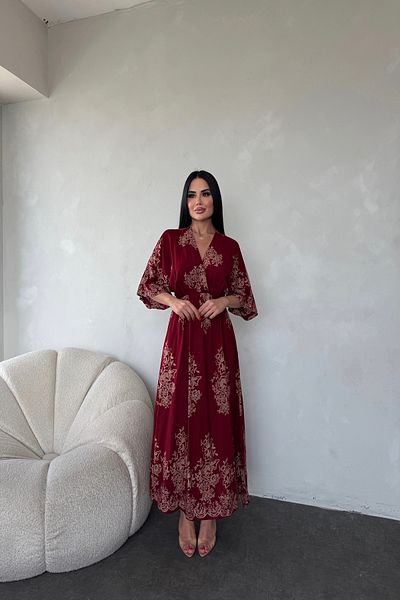 kamacibutik Rochie din țesătură Vskon cu guler dublu cu model etnic