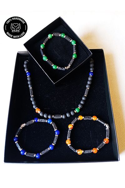Asteria Elite Lava Stone Agate Special Multi Pendant Bracelet Set for Every Meaningful Moment