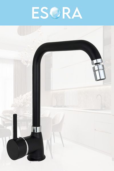 ESORA Black Chrome Delta Kitchen Faucet with Movable Head Kitchen Faucet Sink Mixer with Double Water Inlet