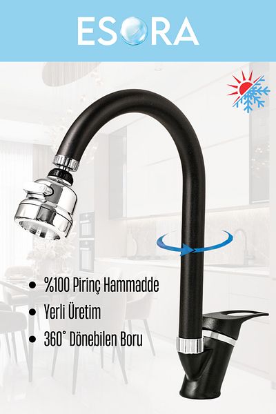 ESORA Black Chrome Mix Kitchen Faucet with Movable Head Kitchen Faucet Sink Mixer with Double Water Inlet