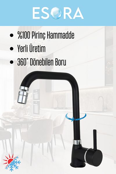 ESORA Black Chrome Delta Kitchen Faucet with Movable Head Kitchen Faucet Sink Mixer with Double Water Inlet