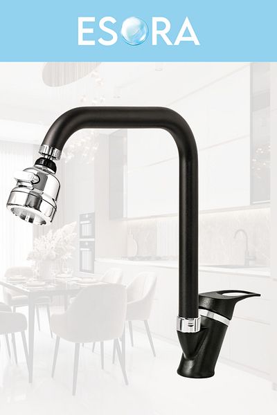 ESORA Black Chrome Mix Kitchen Faucet with Movable Head Kitchen Faucet Sink Mixer with Double Water Inlet