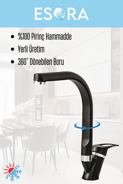ESORA Black Herringbone Mix Kitchen Faucet with Filter Kitchen Faucet Sink Mixer with Double Water Inlets