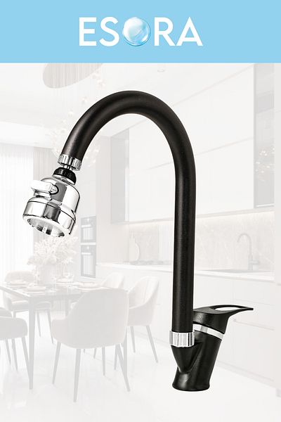 ESORA Black Chrome Mix Kitchen Faucet with Movable Head Kitchen Faucet Sink Mixer with Double Water Inlet