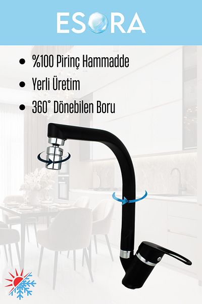 ESORA Black Chrome Mix Sink Mixer 2 Years Warranty Hot Cold on Off Tap Fountain