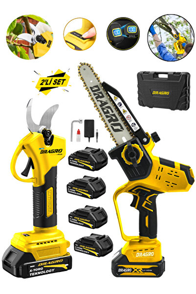 Dragro Alman 2 Li Set  Kömürsüz Motor Otomatik Yağ Pompali Dal Budama Bağ Makası