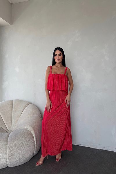 LİLA İSTANBUL Special Design Summer Dress with Ribbed Straps and Folded Front Straps
