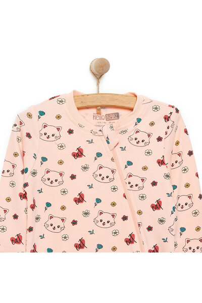 ebebek Hello Baby HelloBaby Kız Kedi Desenli Fermuarlı Patiksiz Tulum