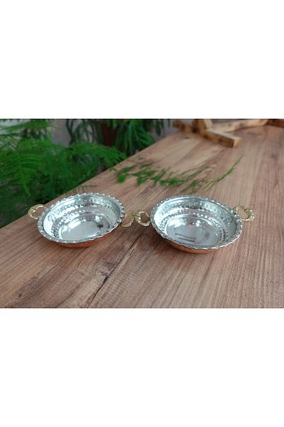 yeşiliseviyorum 2 Pieces Copper Oval Breakfast Plate Sauce Bowl Snack Bowl Quality Product