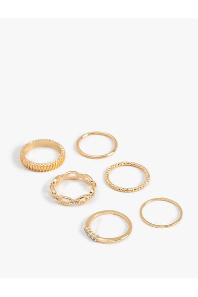 Koton Set of 6 Steel Rings with Stone Detail