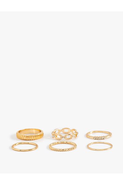 Koton Set of 6 Steel Rings with Stone Detail