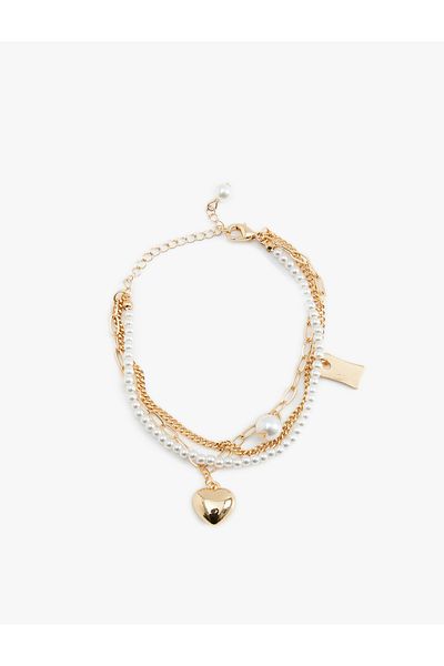 Koton Three Row Heart Detailed Chain Bracelet