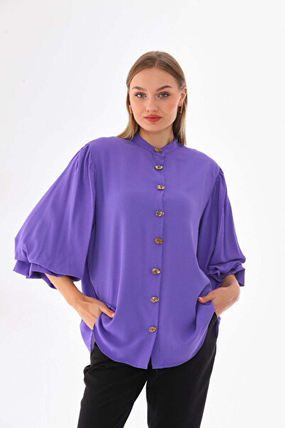 Marvella By Rasha قميص جيسيكا سادة بأكمام منفوخة